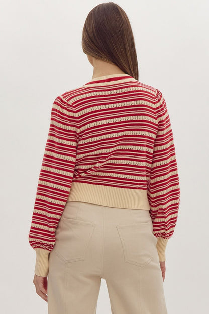 Red/White Striped Bow Sweater