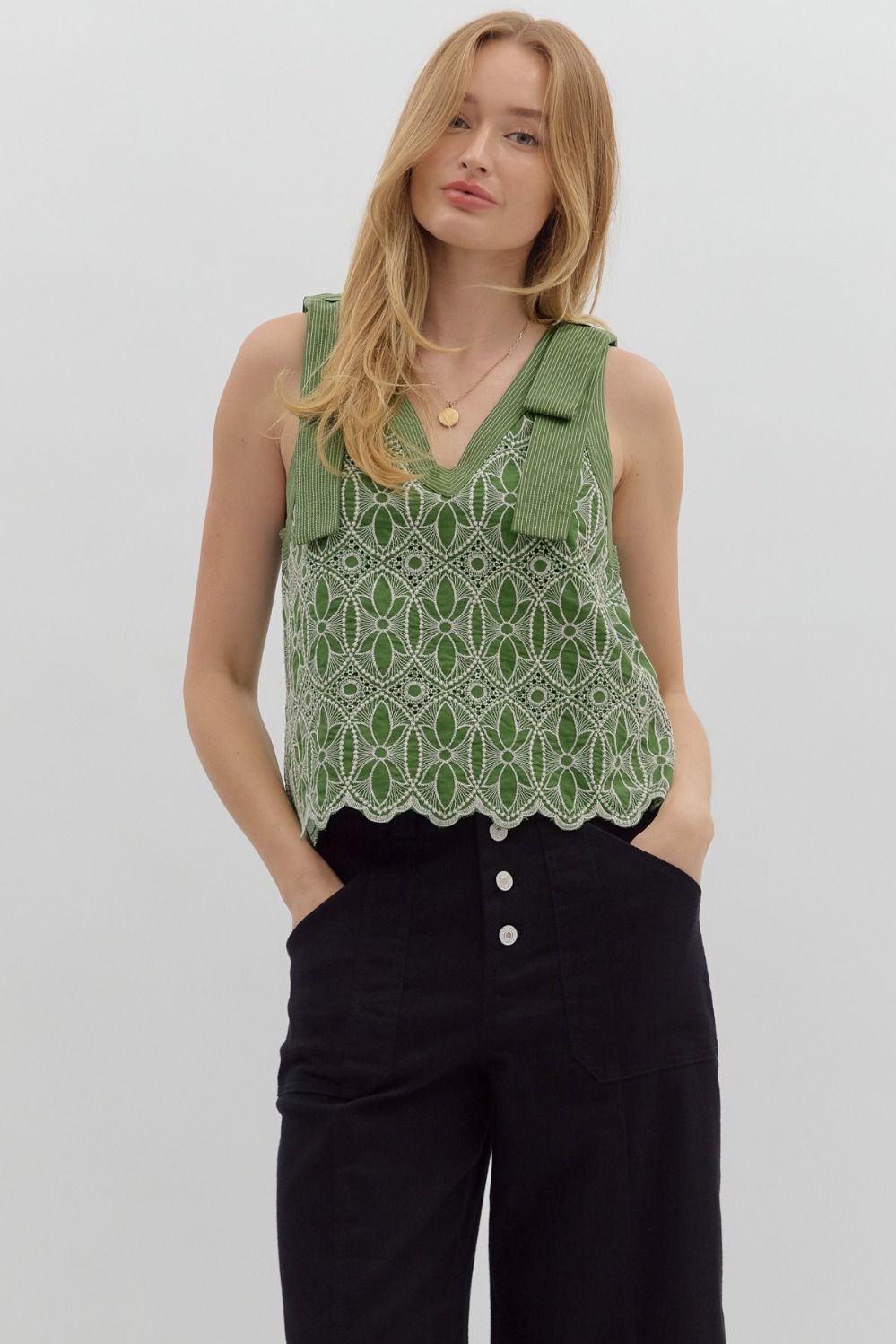 Freshly Picked Green Floral Embroidered Top