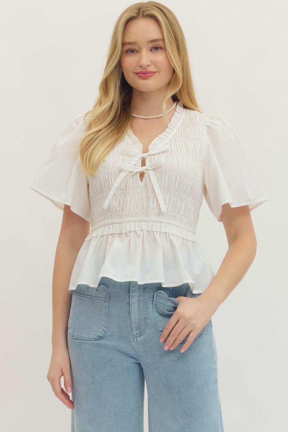 Classic Charm White V Neck top