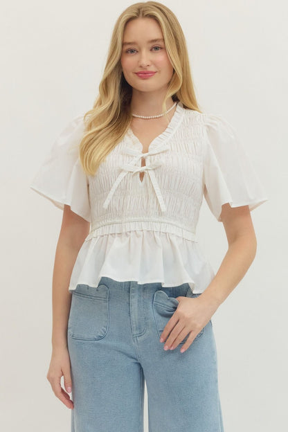 Classic Charm White V Neck top
