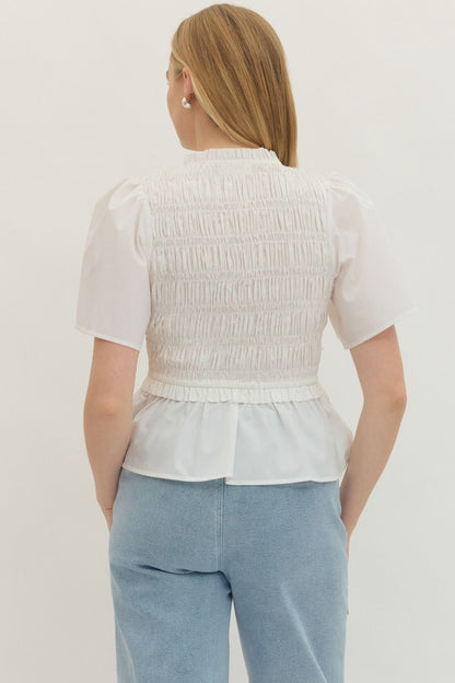 Classic Charm White V Neck top