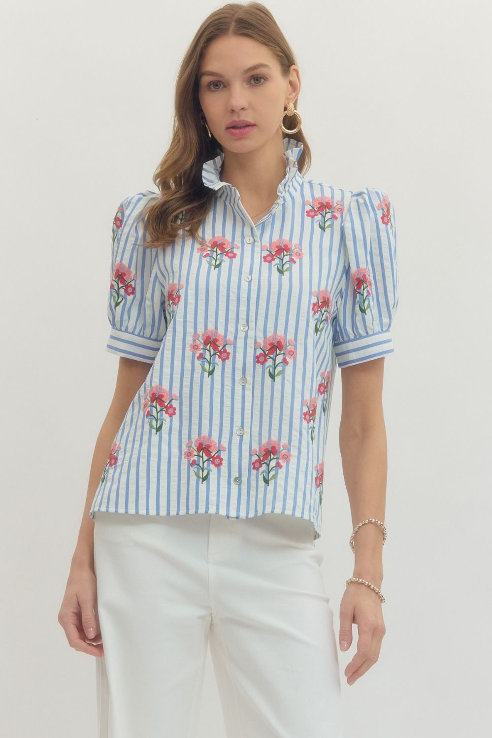 The Garden Stripe Puff Sleeve Top