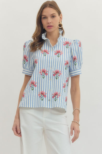The Garden Stripe Puff Sleeve Top