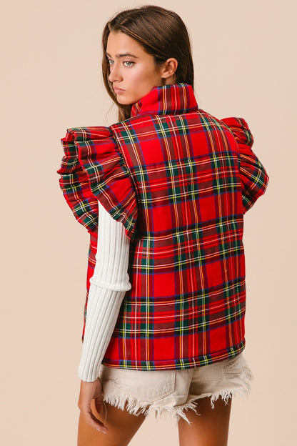 Red Plaid Christmas Puffer Vest