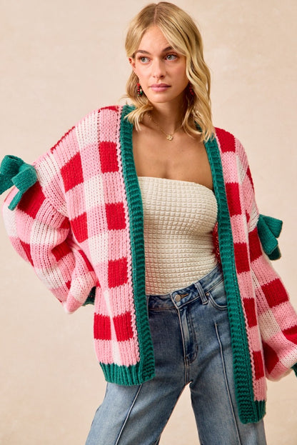 Pink/Red Checkered Bow Cardigan