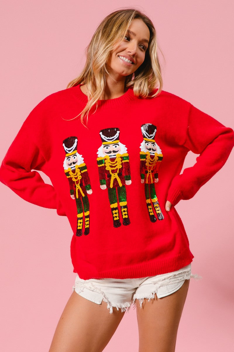 Red Sequins Nutcracker Sweater