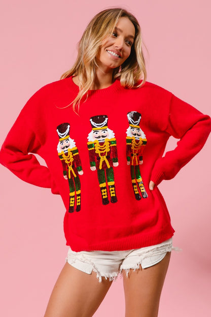 Red Sequins Nutcracker Sweater