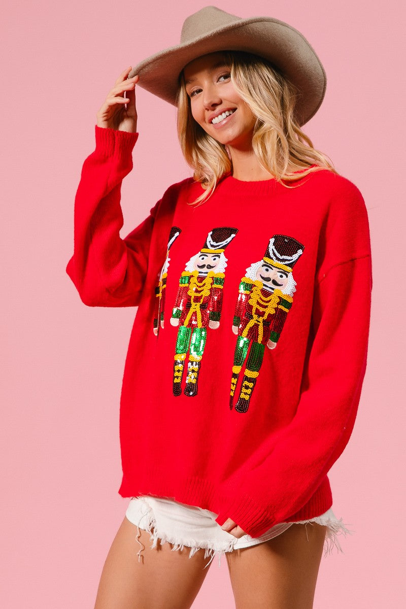 Red Sequins Nutcracker Sweater