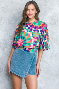 Mix Print Pleated Top