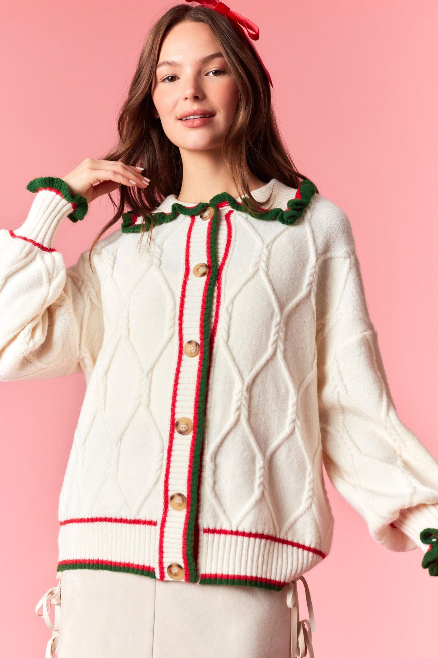 Cream Ruffle Detail Cardigan