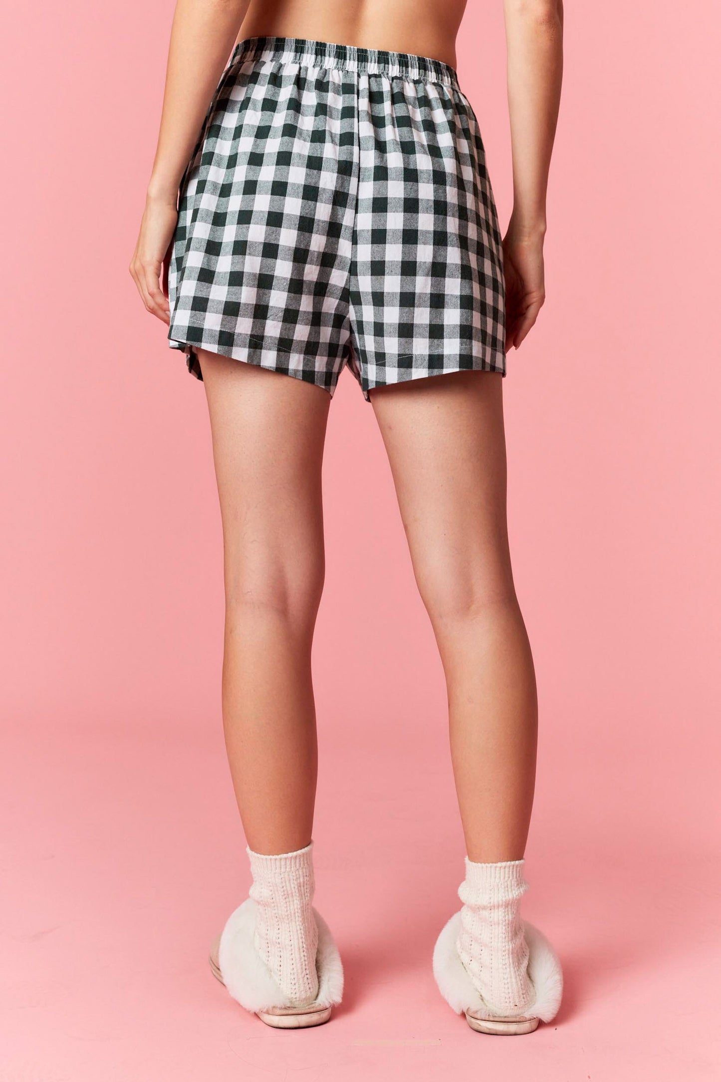 Hunter Green Gingham Shorts W/Merry Lettering
