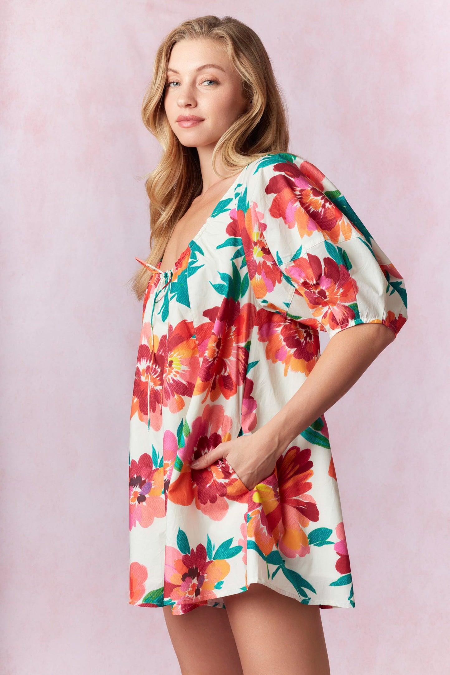 Floral Print Puff Sleeve Romper