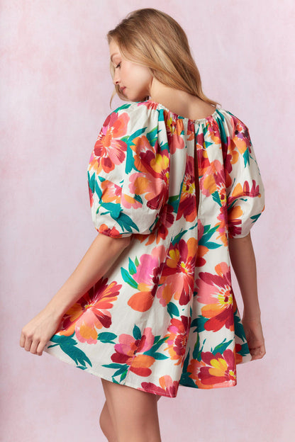 Floral Print Puff Sleeve Romper