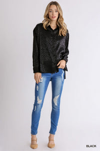 Black Silk Leopard Top