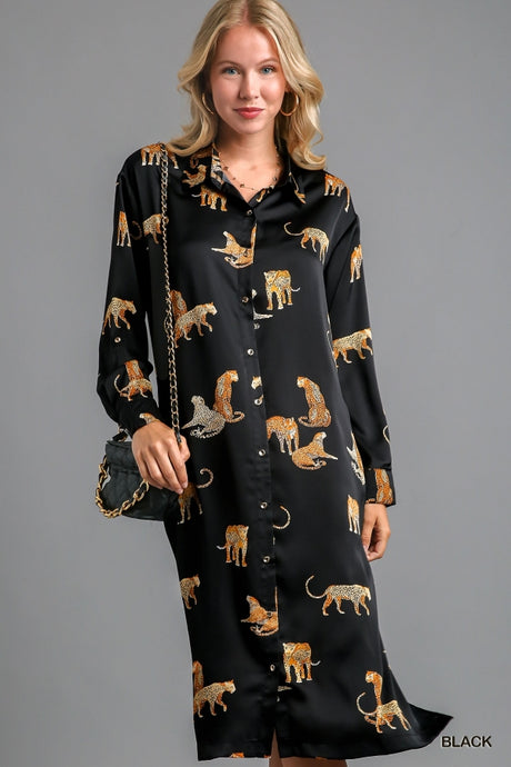 Black Animal Print Midi Dress/Cardigan