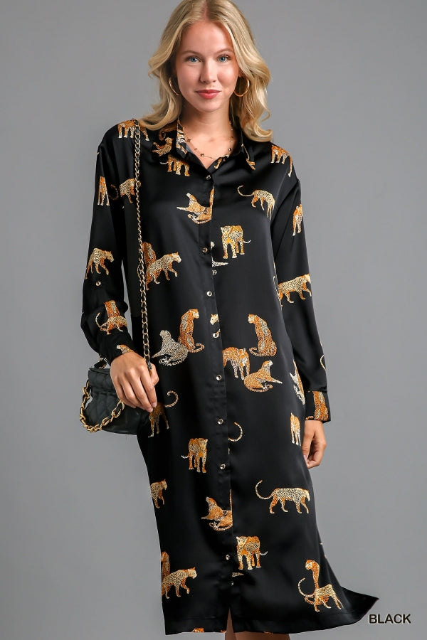 Black Animal Print Midi Dress/Cardigan