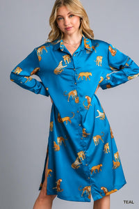Teal Animal Print Midi Dress/Cardigan