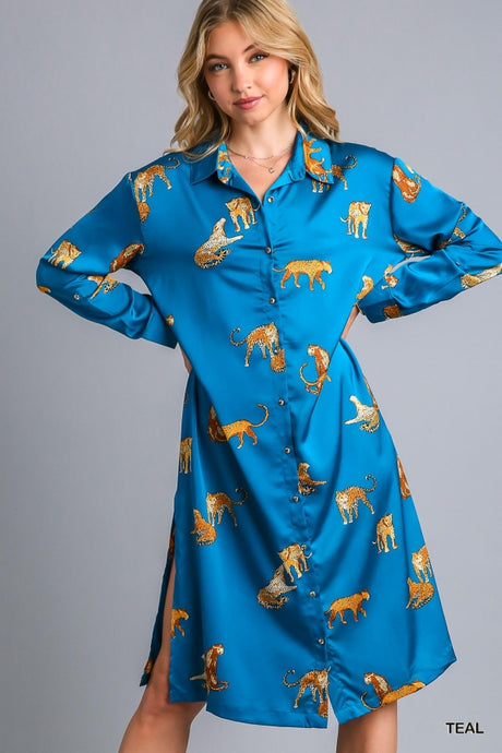 Teal Animal Print Midi Dress/Cardigan