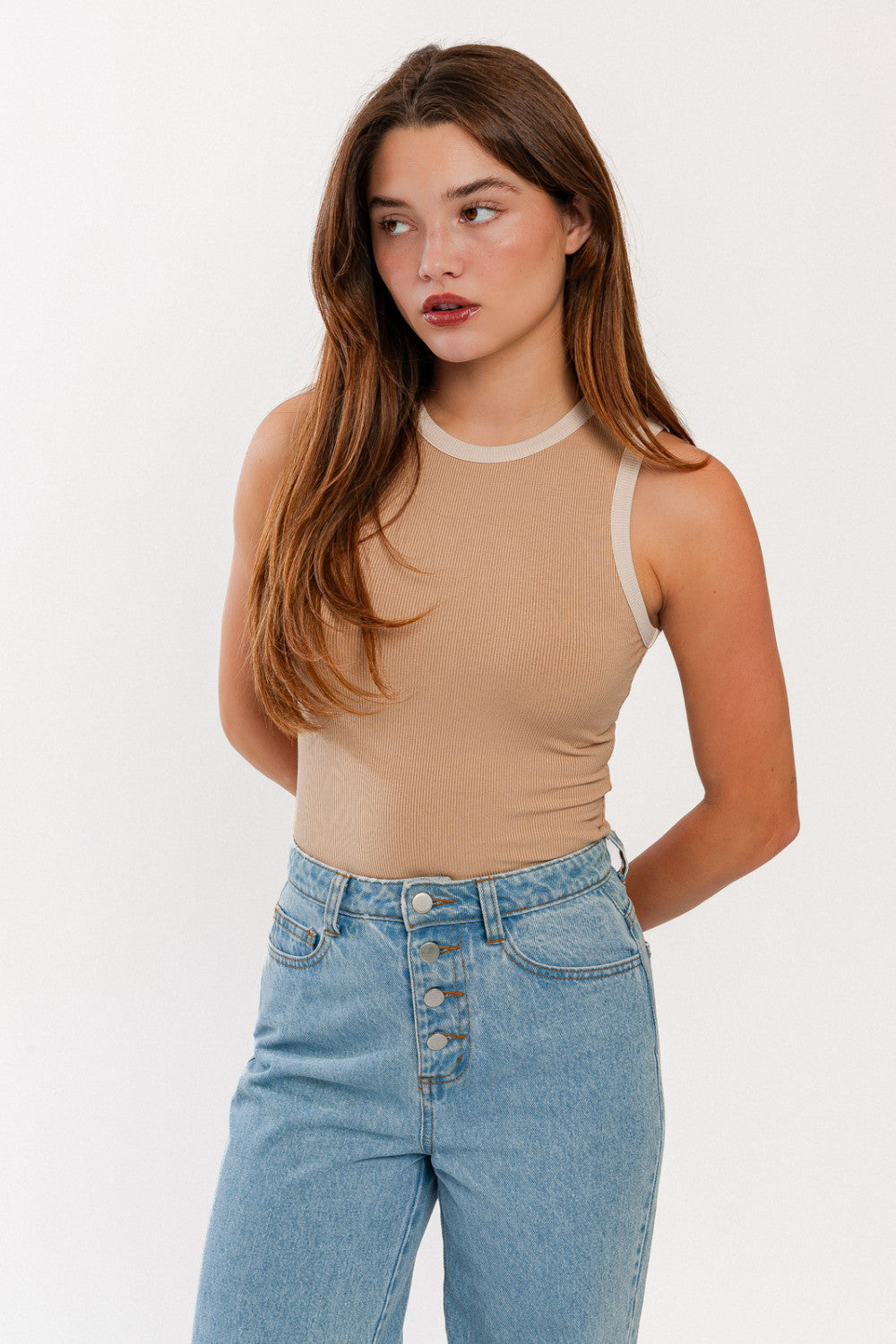 Becoming Me Taupe Colorblock Bodysuit