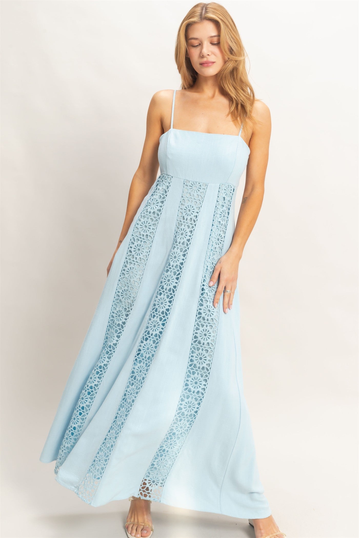 Blue Lace Trim Maxi Dress