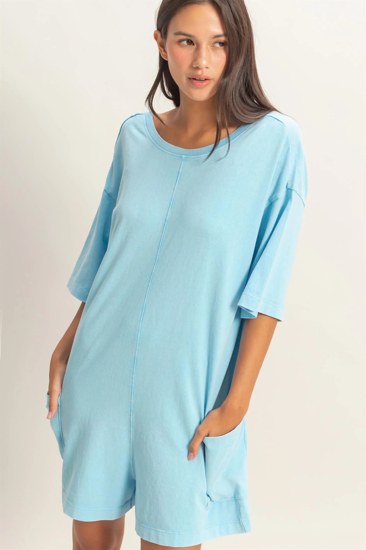 Simple Styled Blue V Back Romper
