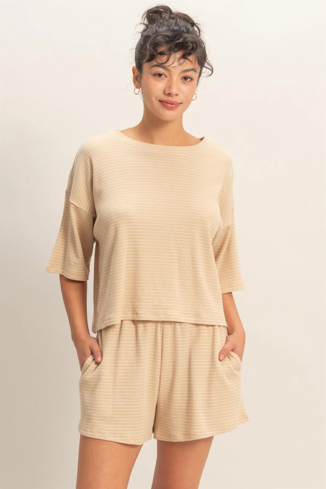 Comfy Chic Taupe Striped Set