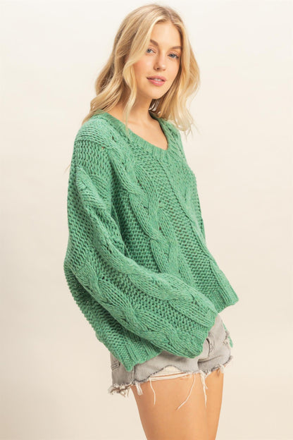 Green Cable Knit Sweater
