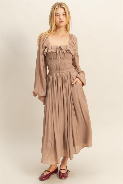 Gather & Glow Taupe Midi Dress