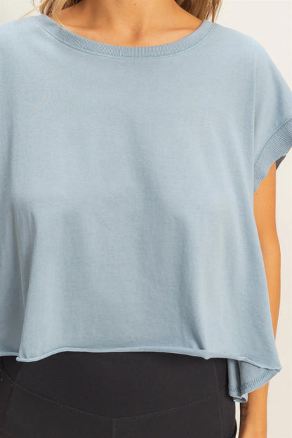 Throw On Open Back Blue Top