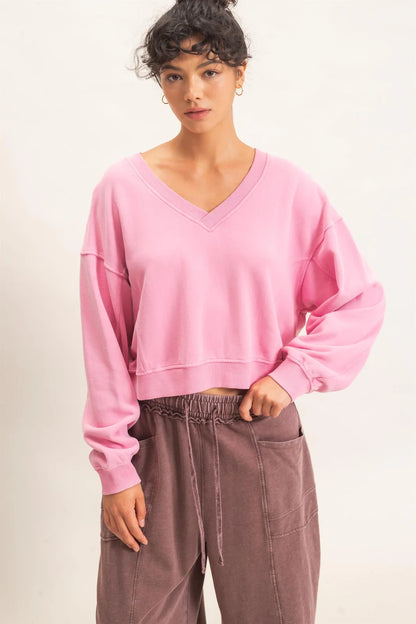 Pretty in Comfort Pink V Neck Sweatshirt