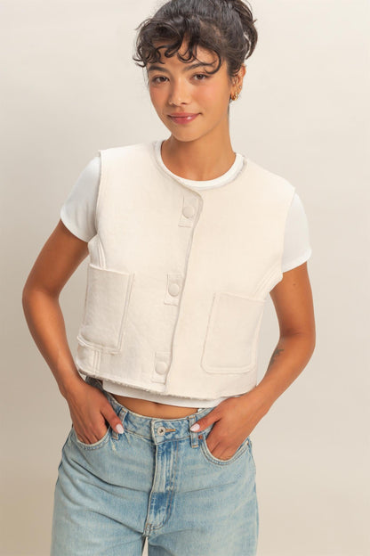 Cream Suede Cropped Vest