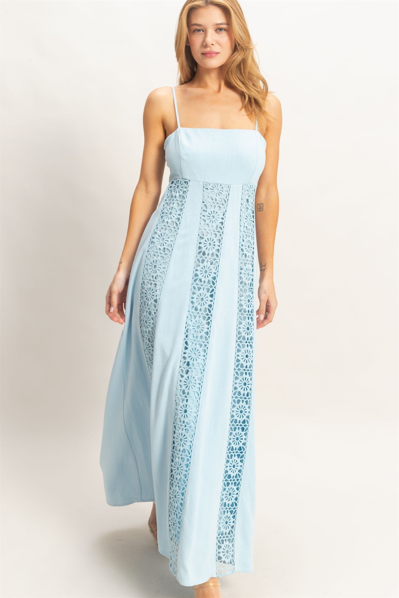 Blue Lace Trim Maxi Dress