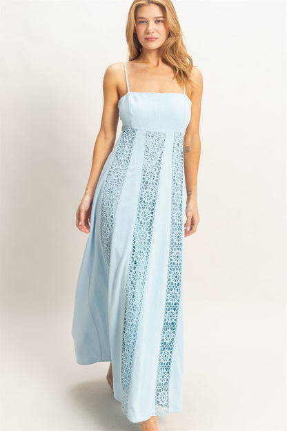 Blue Lace Trim Maxi Dress