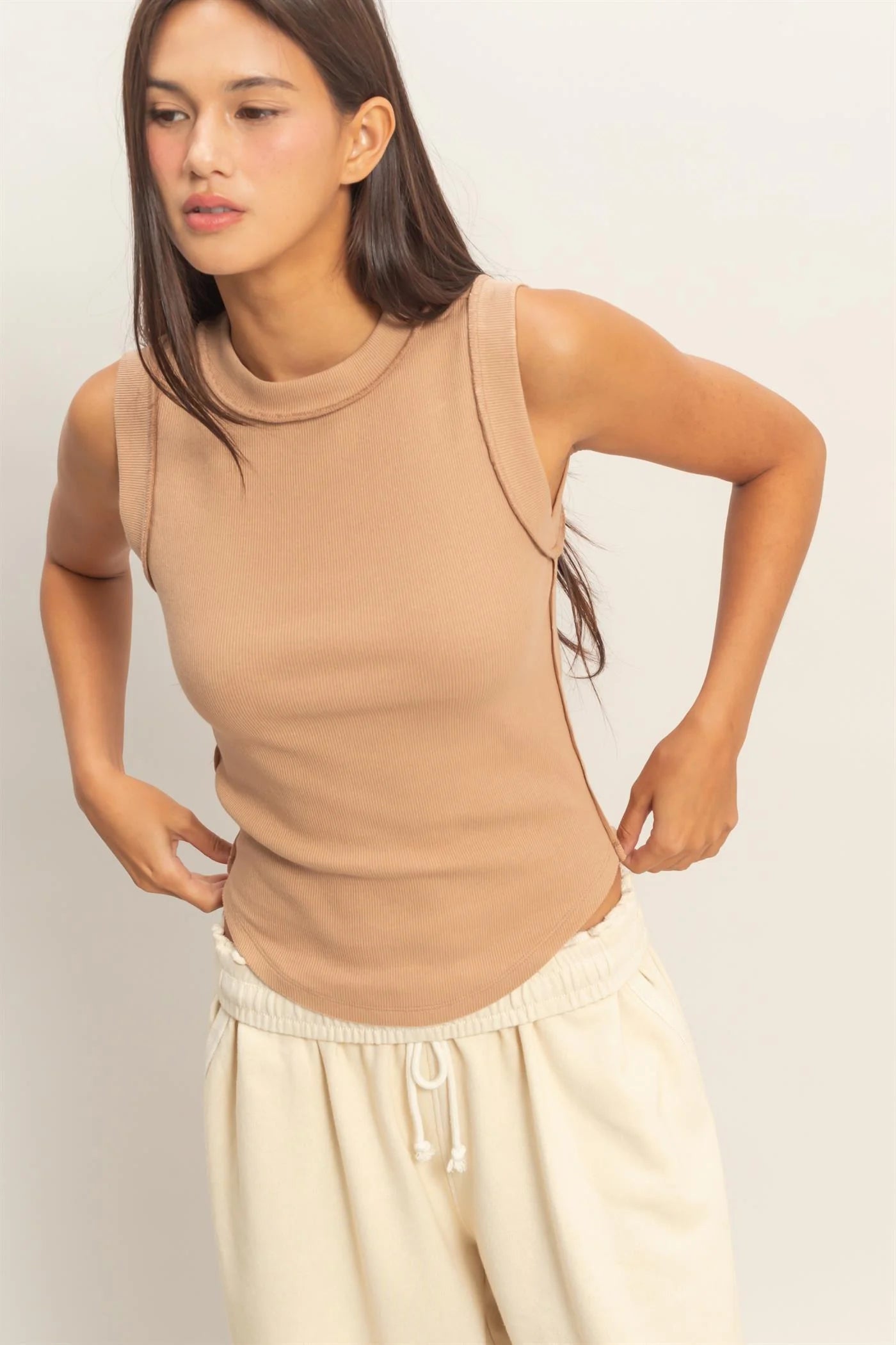 Keep It Simple Taupe Ribbed Tank