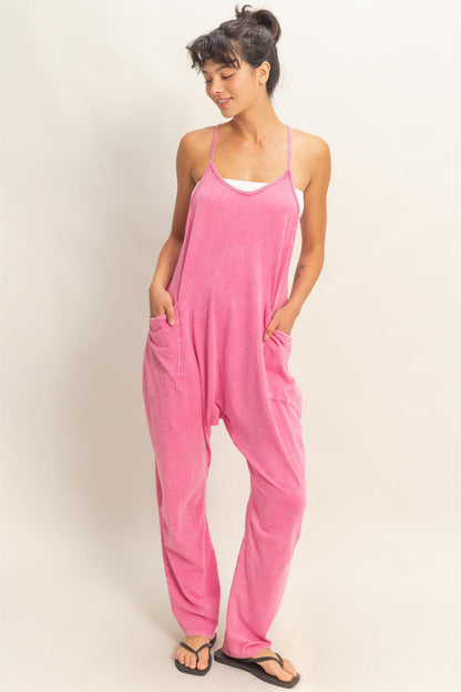 Cloud Nine Fuchsia Mineral Washed Jumpsuit