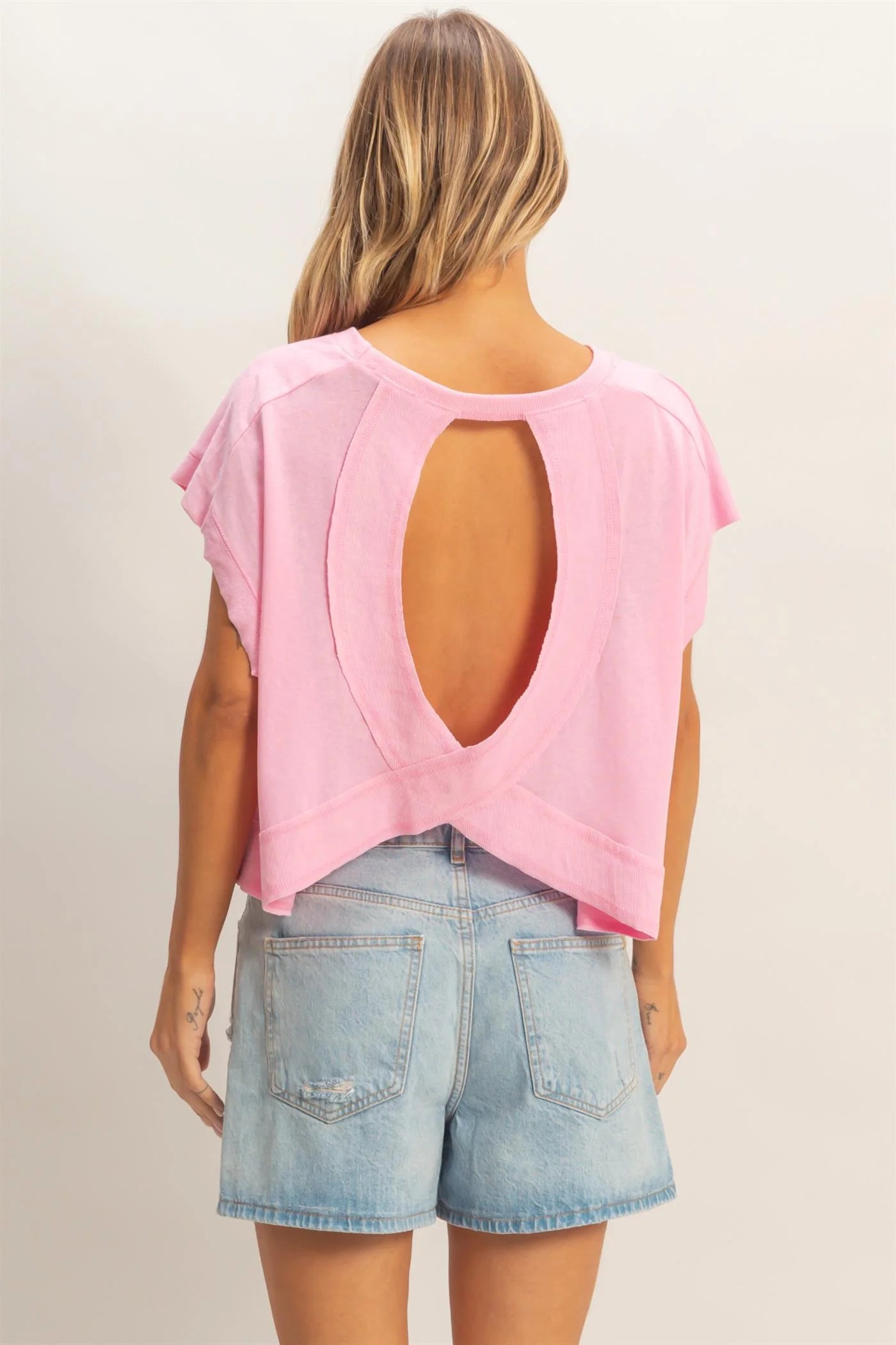 Throw On Open Back Pink Top