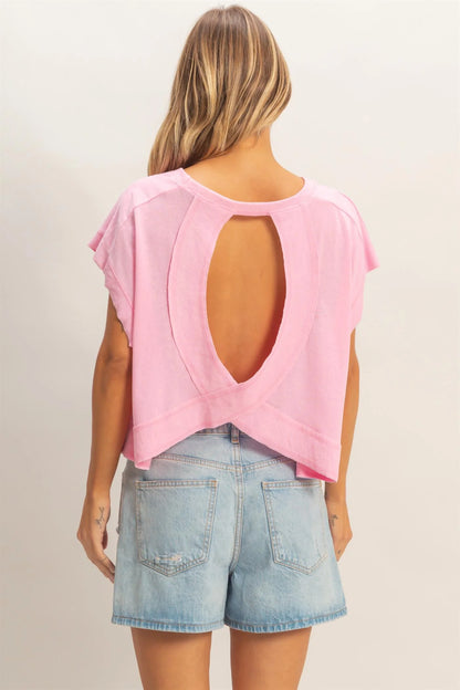 Throw On Open Back Pink Top