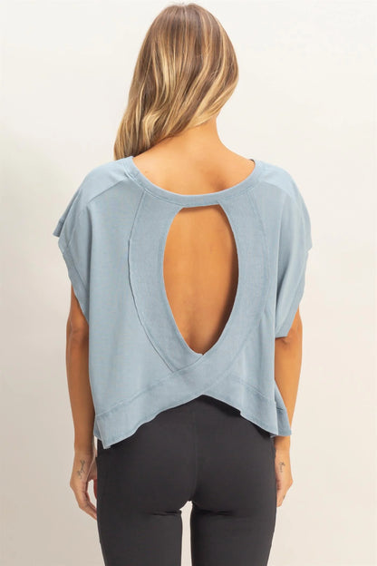 Throw On Open Back Blue Top