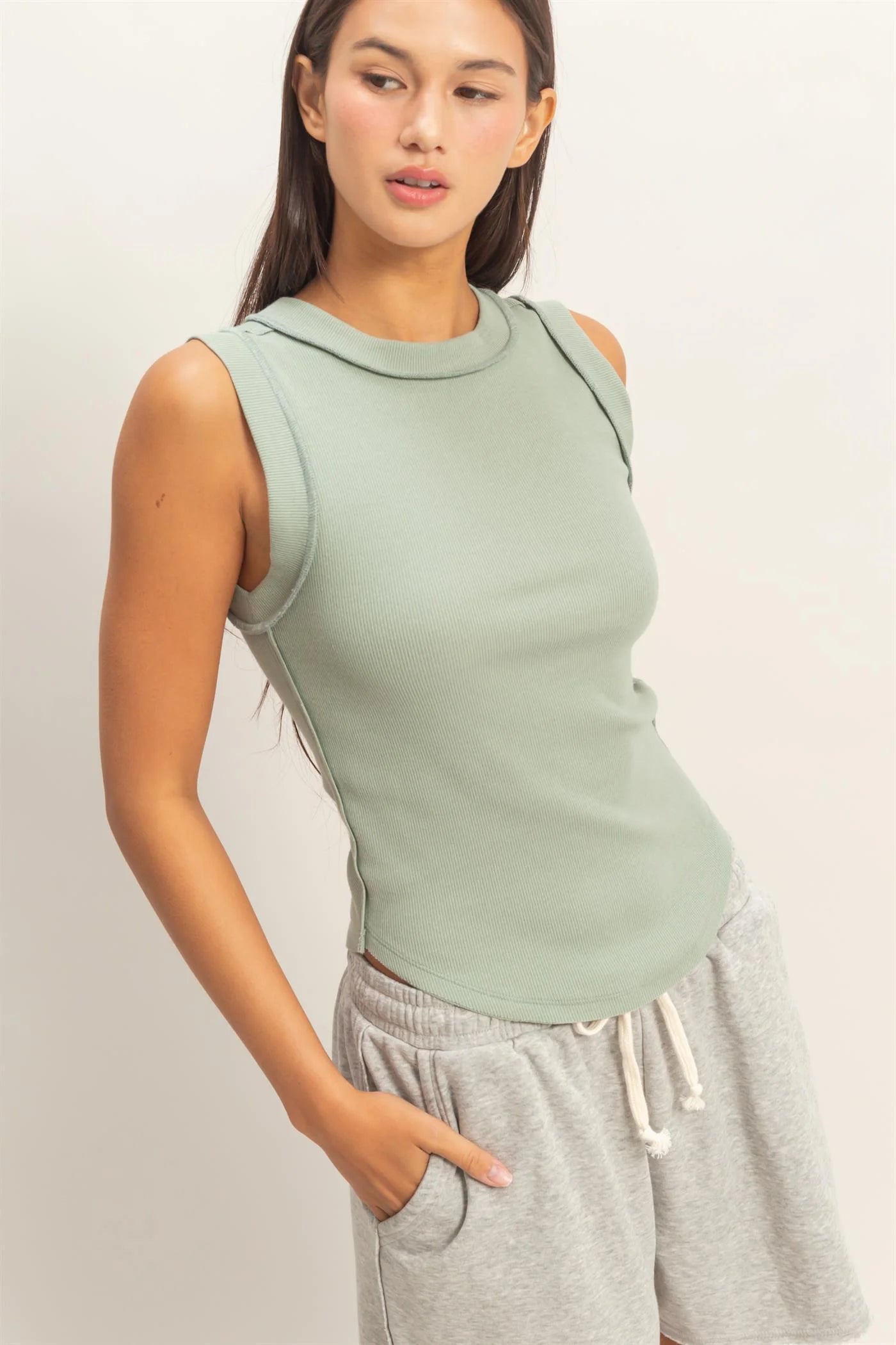 Keep It Simple Sage Ribbed Tank