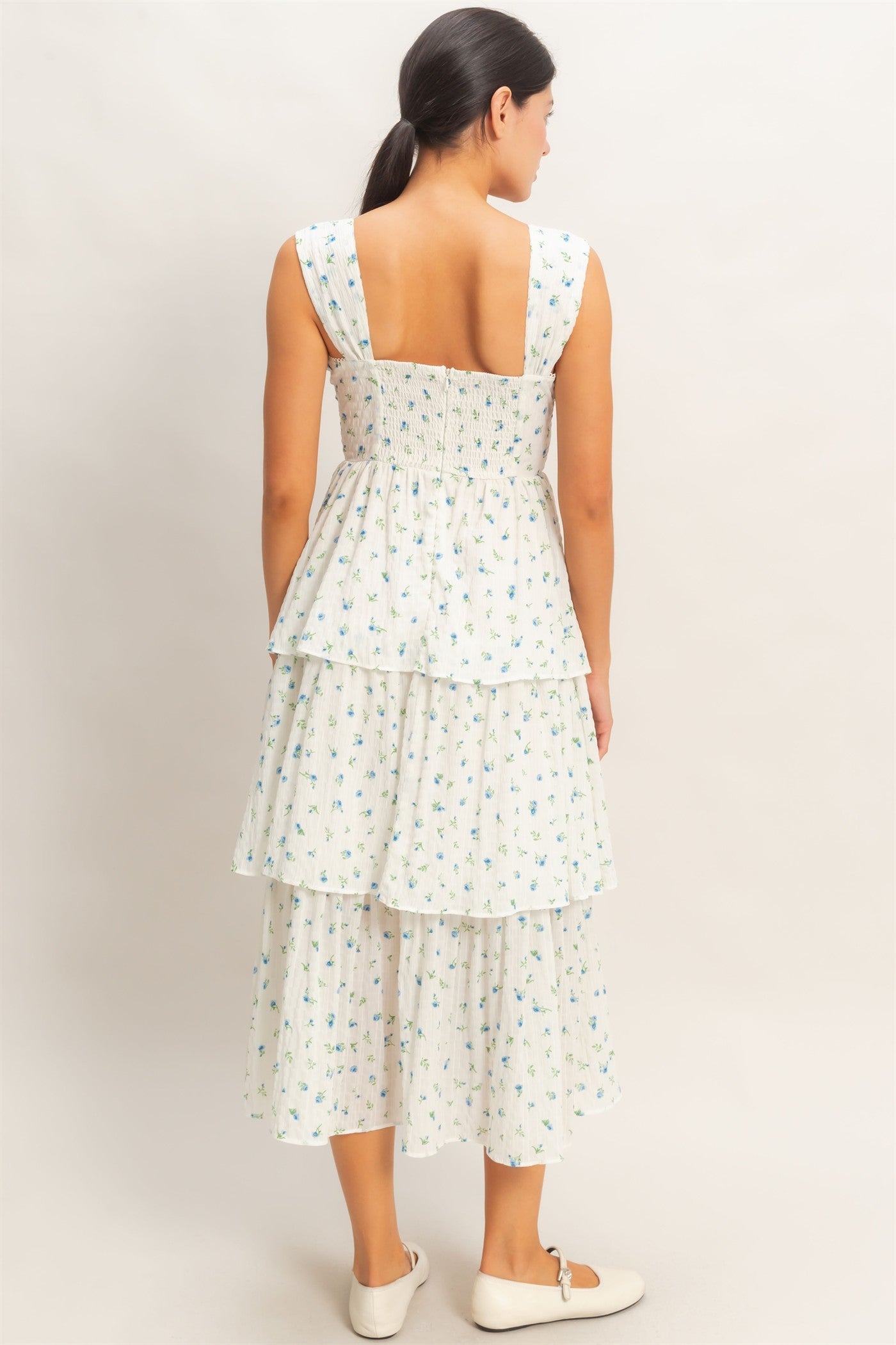 Ivory Floral Ruffle Maxi Dress