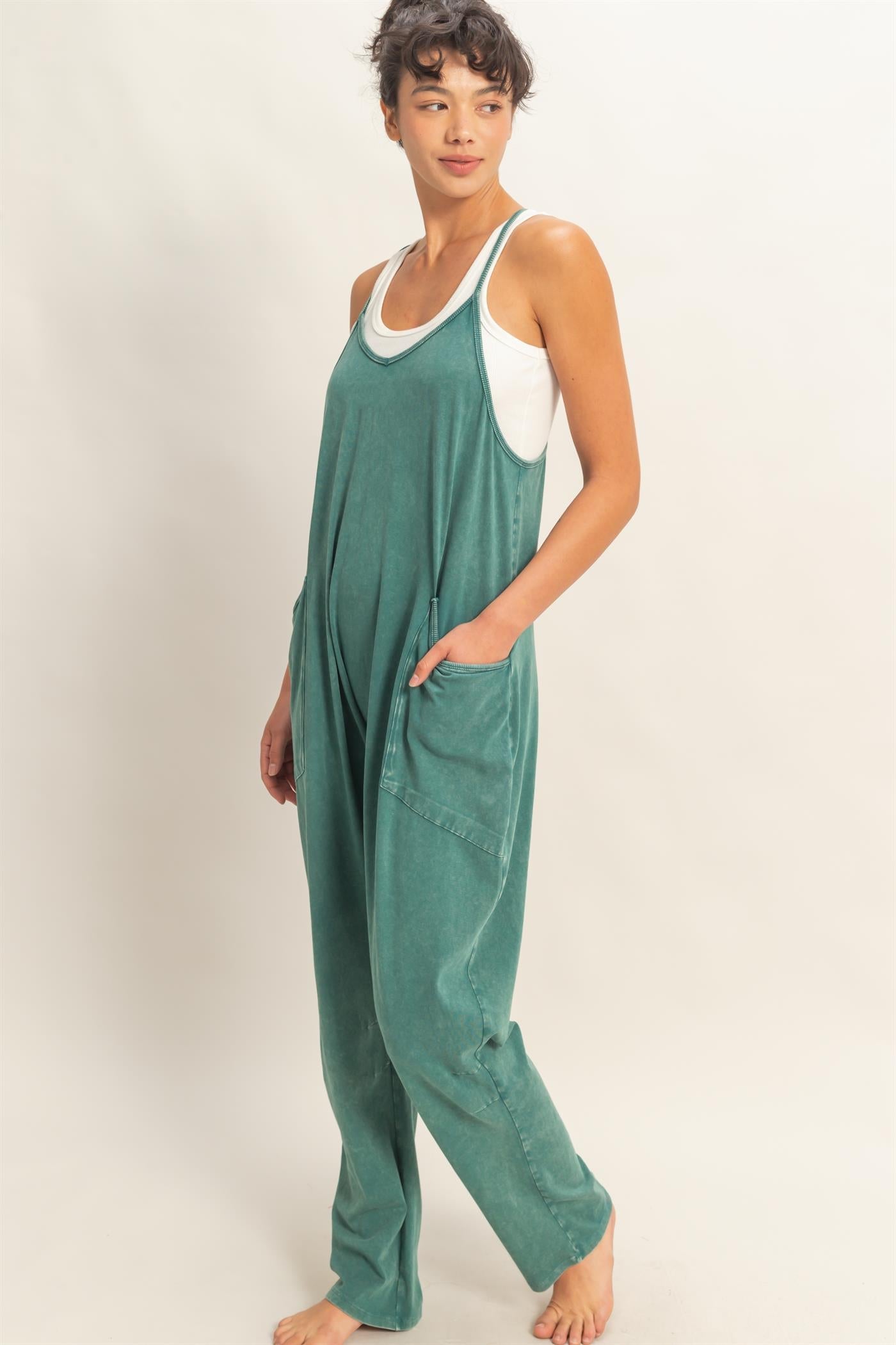 Cloud Nine Teal Mineral Washed Jumpsuit