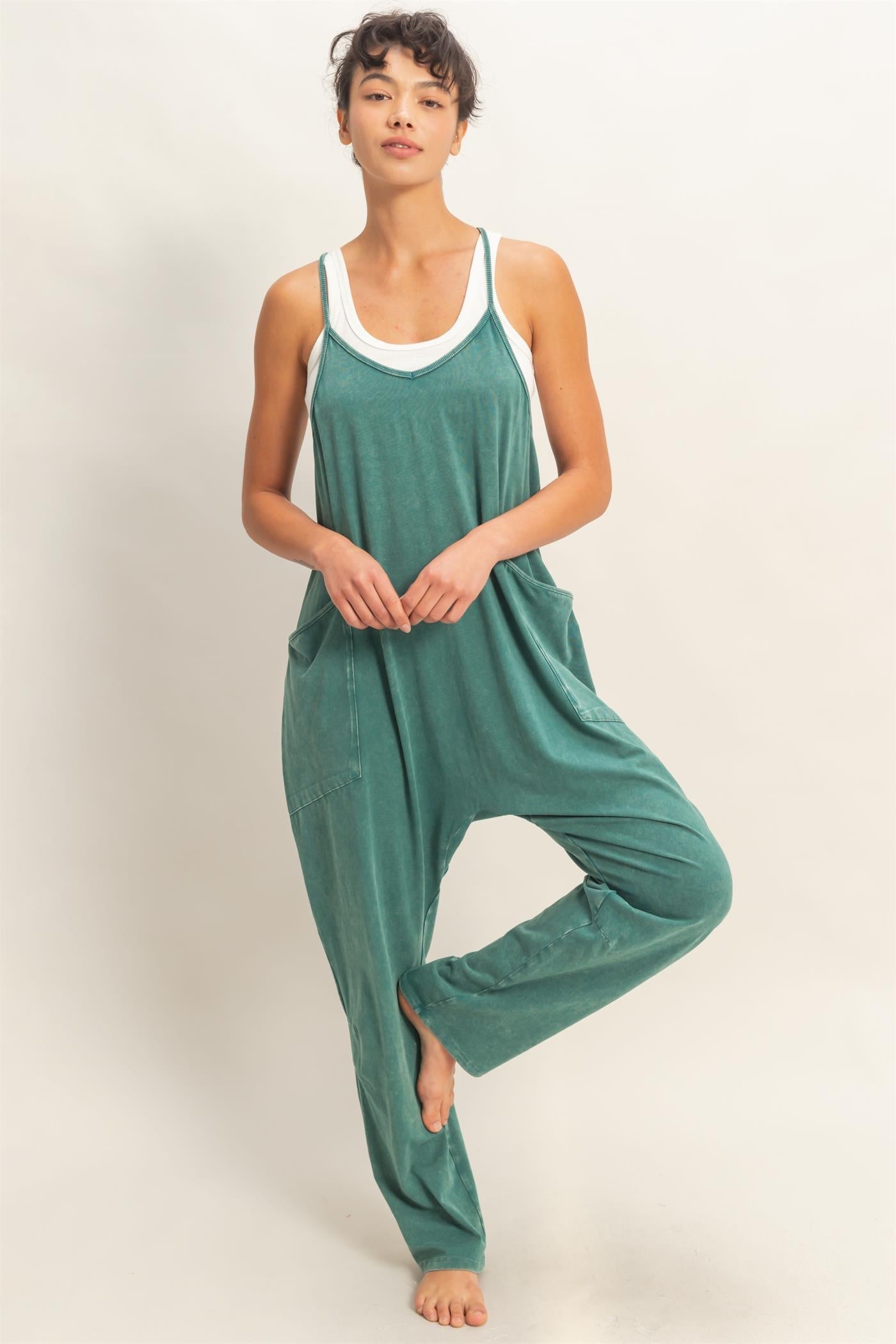 Cloud Nine Teal Mineral Washed Jumpsuit