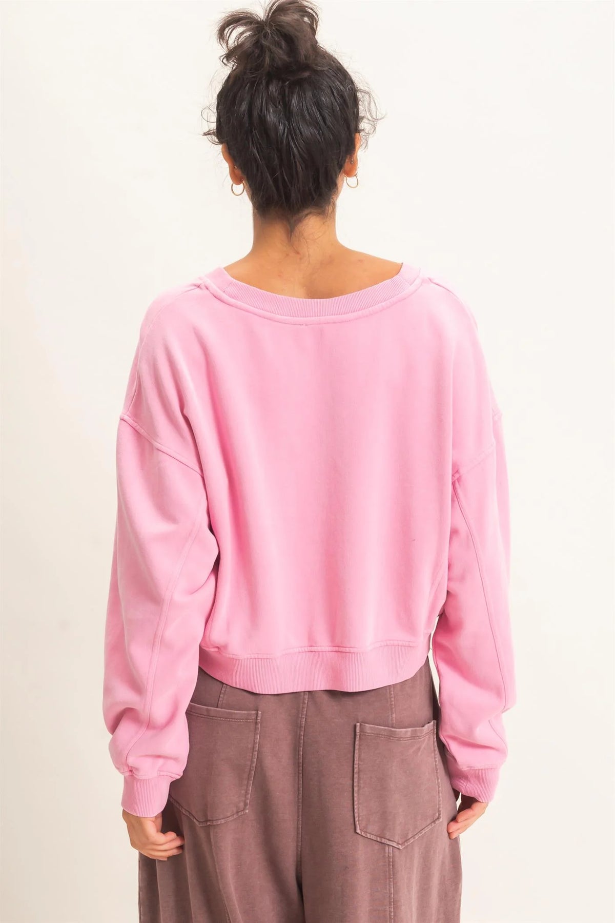 Pretty in Comfort Pink V Neck Sweatshirt