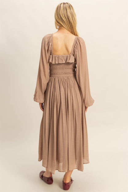 Gather & Glow Taupe Midi Dress