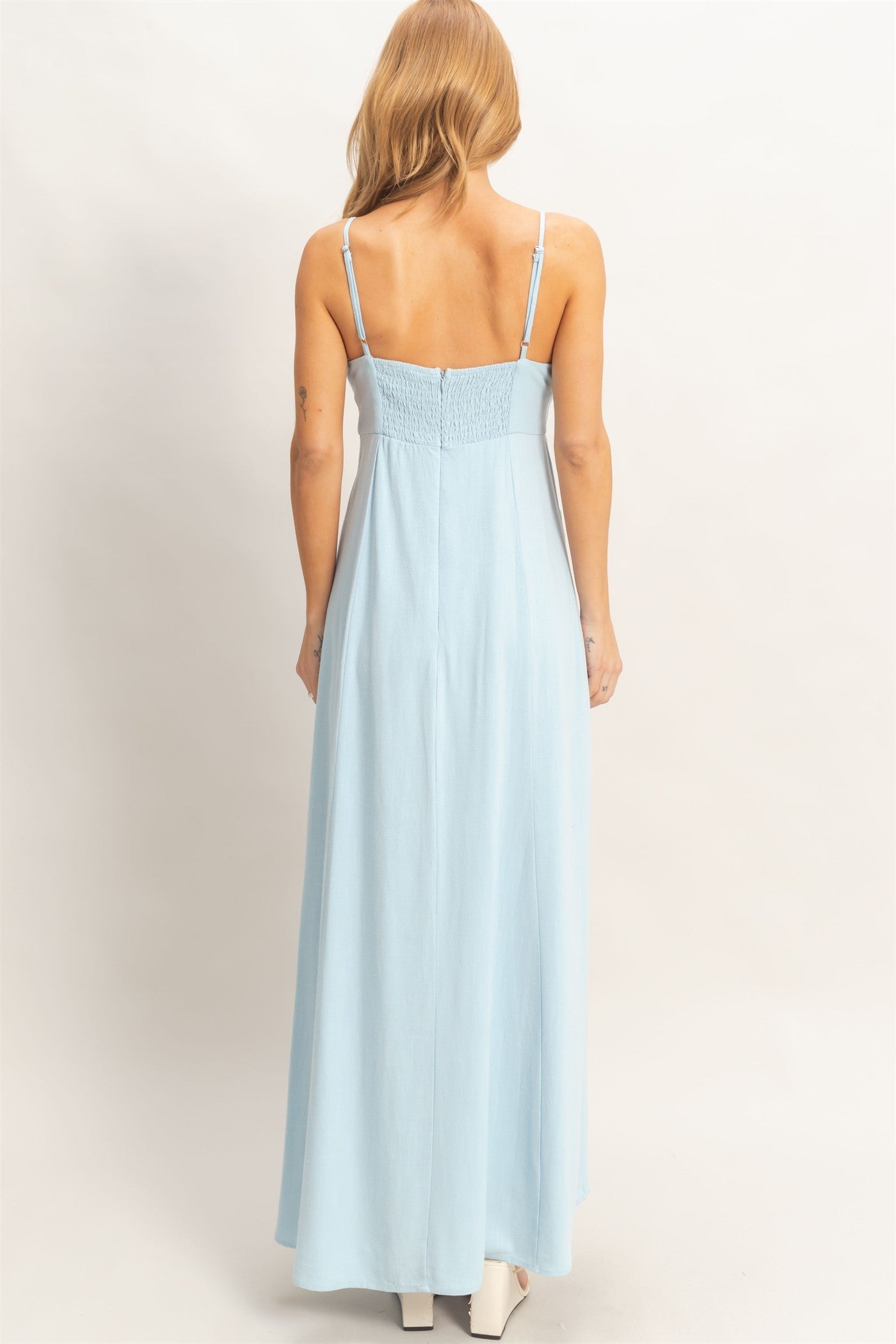 Blue Lace Trim Maxi Dress