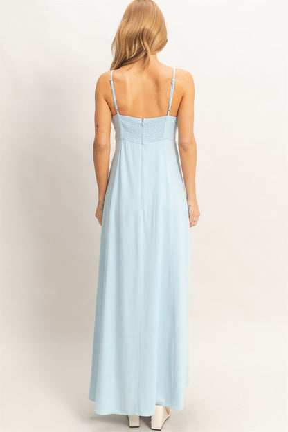 Blue Lace Trim Maxi Dress
