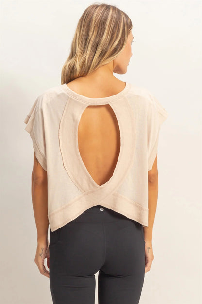 Throw On Open Back Beige Top