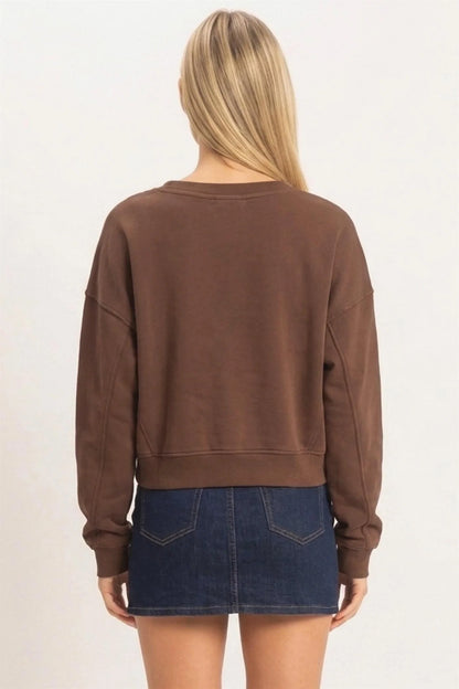 Pretty in Comfort Brown V Neck Sweatshirt