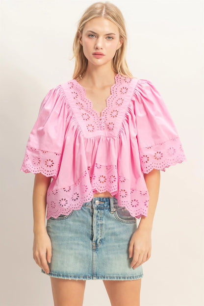 Pink Petal Pop Eyelet Blouse