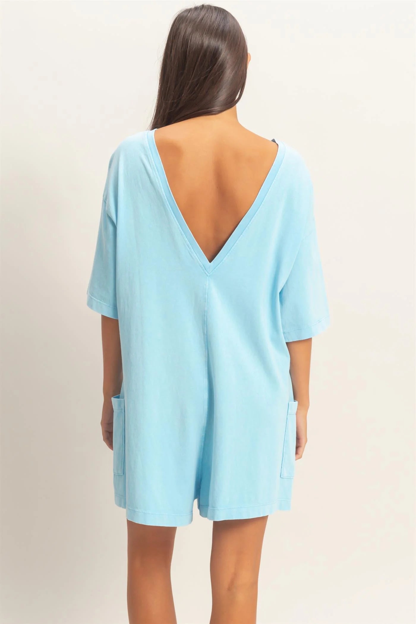 Simple Styled Blue V Back Romper